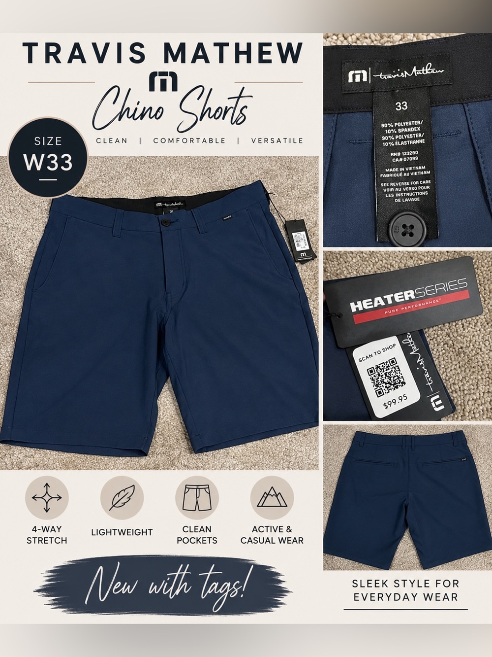 Travis Mathew Navy Performance Flat Front Shorts